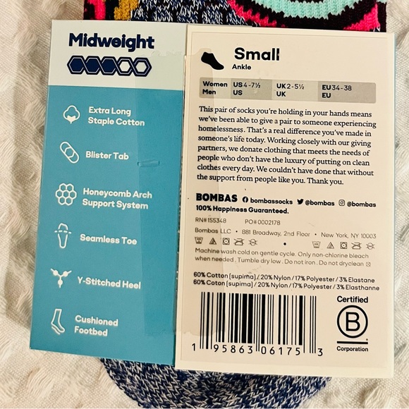 Bombas Midweight Ankle Socks Size Small - Picture 2 of 3